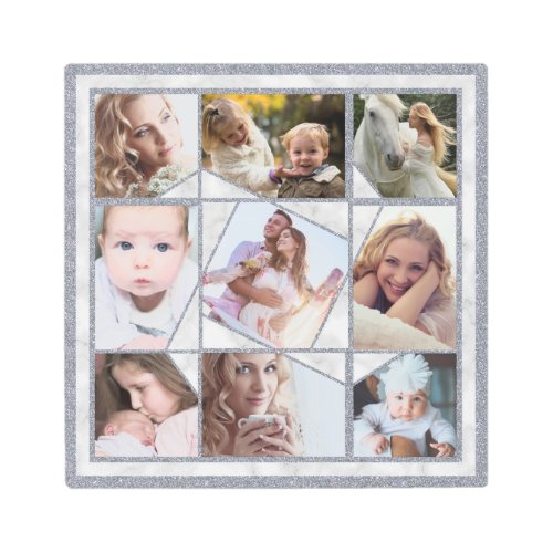 Family Photo Collage 9 Instagram Pictures  Marble Metal Print