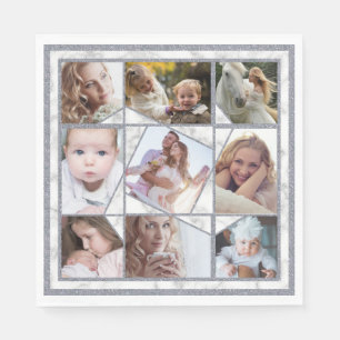 Family Photo Collage 9 Instagram Pictures Marble Napkins