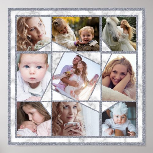 Family Photo Collage 9 Instagram Pictures  Marble Poster