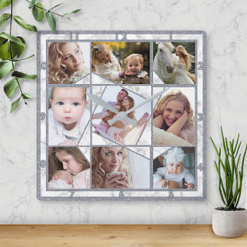 Family Photo Collage 9 Instagram Pictures | Marble Square Wall Clock by PictureCollage at Zazzle