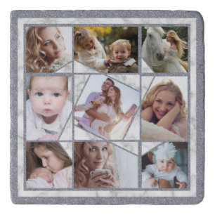 Family Photo Collage 9 Instagram Pictures Marble Trivet