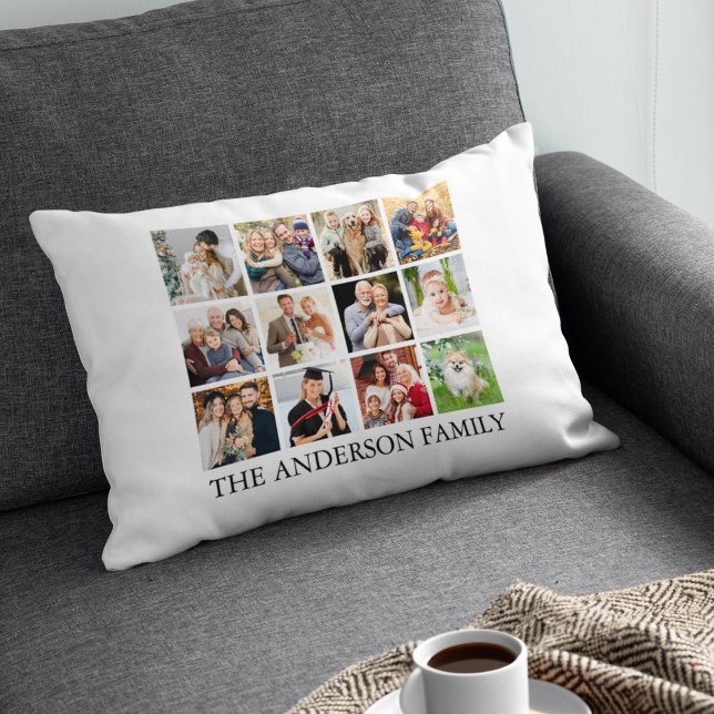 Family Photo Collage Accent Pillow (Customize to change text size, text style or background color.)