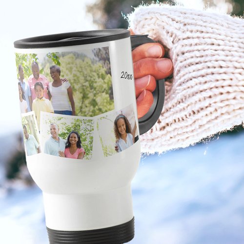 Family Photo Collage _ Add 5 Photos  Custom Text Travel Mug