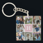 Family Photo Collage and Monogram Keychain<br><div class="desc">Stylish keychain design that can be personalized with 8 photos,  a monogram and family name on back side.  For the best results crop photos for a better fit.</div>