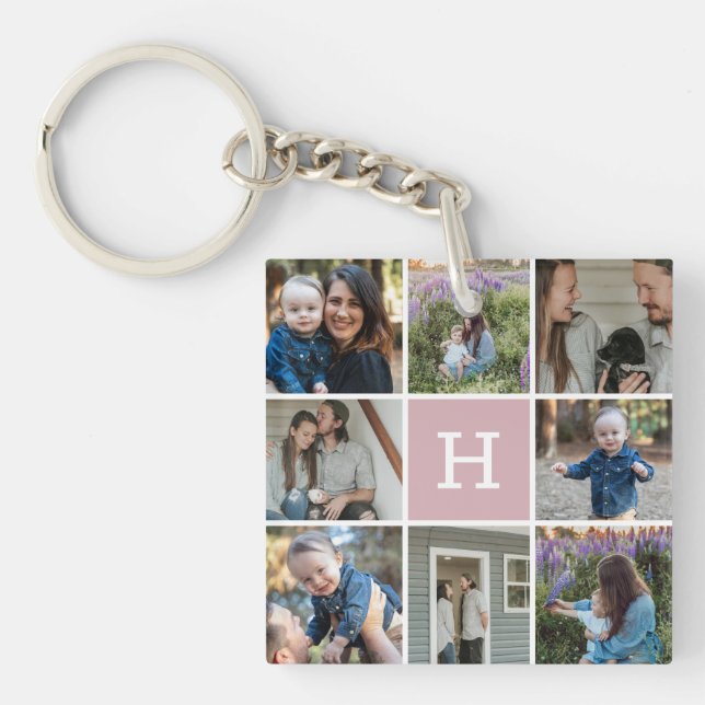 Family Photo Collage and Monogram Keychain (Front)
