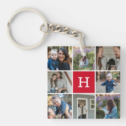 Family Photo Collage and Monogram Keychain