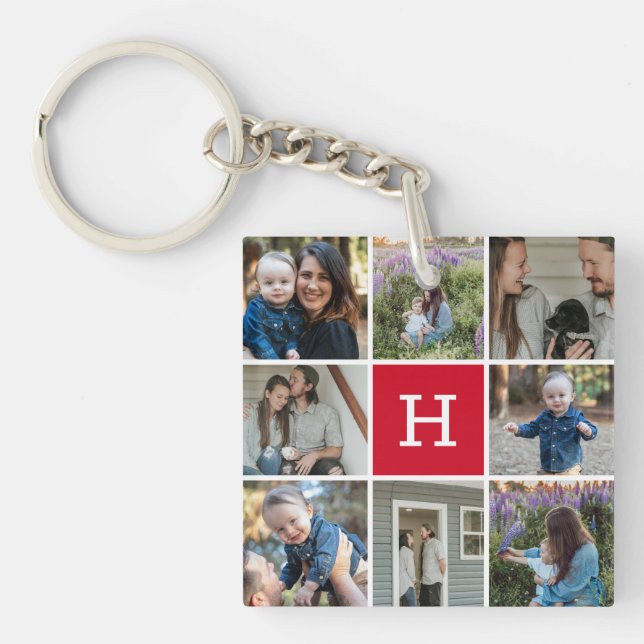 Family Photo Collage and Monogram Keychain (Front)