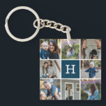 Family Photo Collage and Monogram Keychain<br><div class="desc">Stylish keychain design that can be personalized with 8 photos,  a monogram and family name on back side.  For the best results crop photos for a better fit.</div>