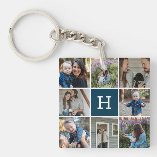 Family Photo Collage and Monogram Keychain (Front)