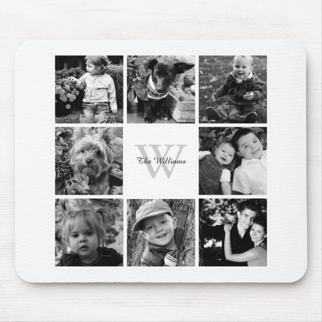 Family Photo Collage and Monogram Mouse Pad (Front)