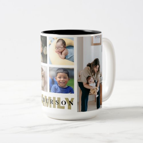 Family Photo collage And Name Gold Two_Tone Coffee Mug