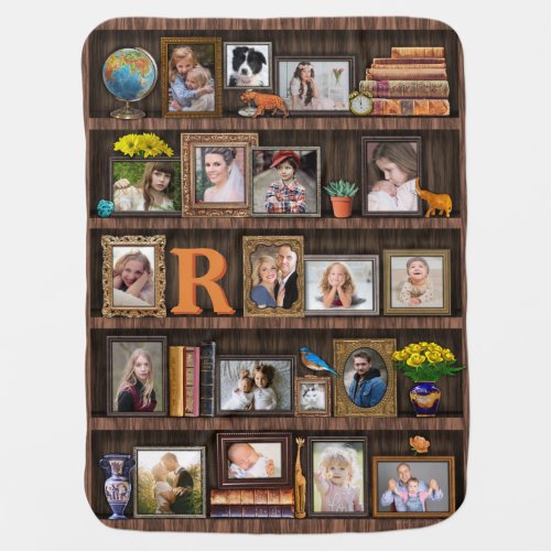 Family Photo Collage Antique Bookcase Personalized Baby Blanket