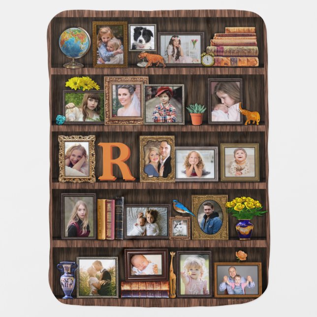 Family Photo Collage Antique Bookcase Personalized Baby Blanket (Front)
