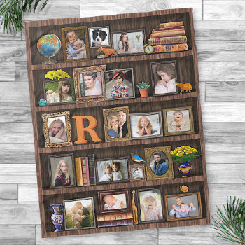 Family Photo Collage Antique Bookcase Personalized Fleece Blanket by PictureCollage at Zazzle