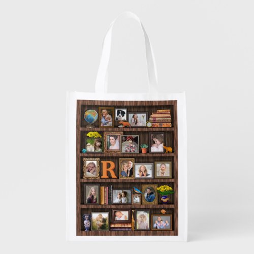 Family Photo Collage Antique Bookcase Personalized Grocery Bag