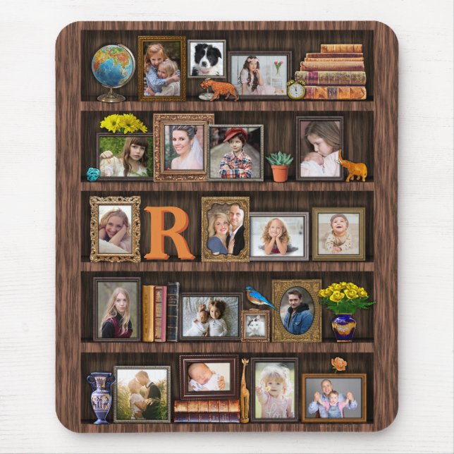 Family Photo Collage Antique Bookcase Personalized Mouse Pad (Front)