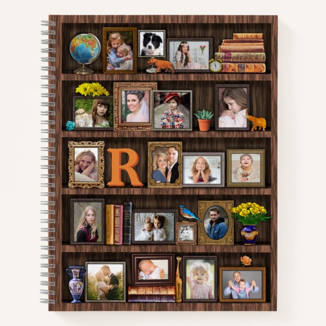 Family Photo Collage Antique Bookcase Personalized Notebook (Front)