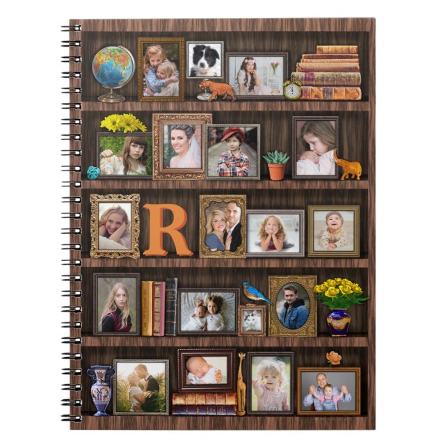 Family Photo Collage Antique Bookcase Personalized Notebook (Front)