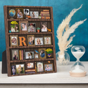 Family Photo Collage Antique Bookcase Personalized Plaque