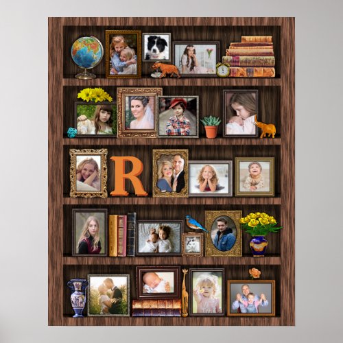 Family Photo Collage Antique Bookcase Personalized Poster