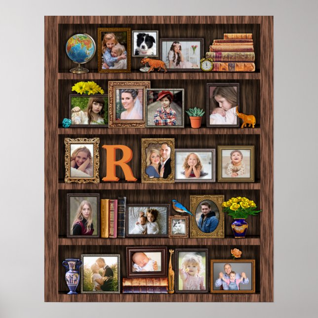 Family Photo Collage Antique Bookcase Personalized Poster (Front)
