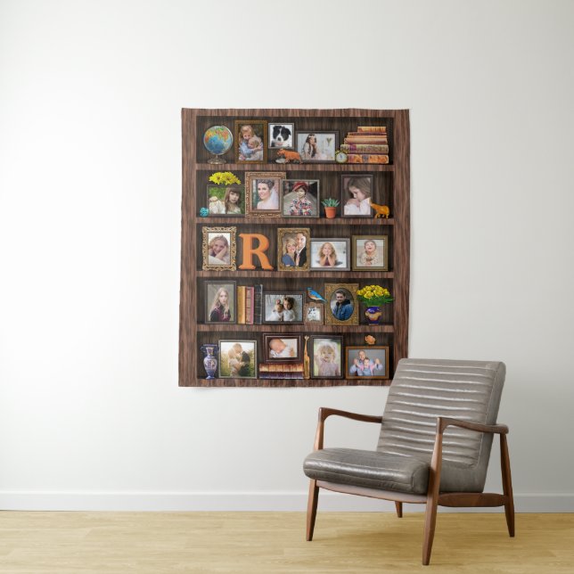 Family Photo Collage Antique Bookcase Personalized Tapestry (In Situ)