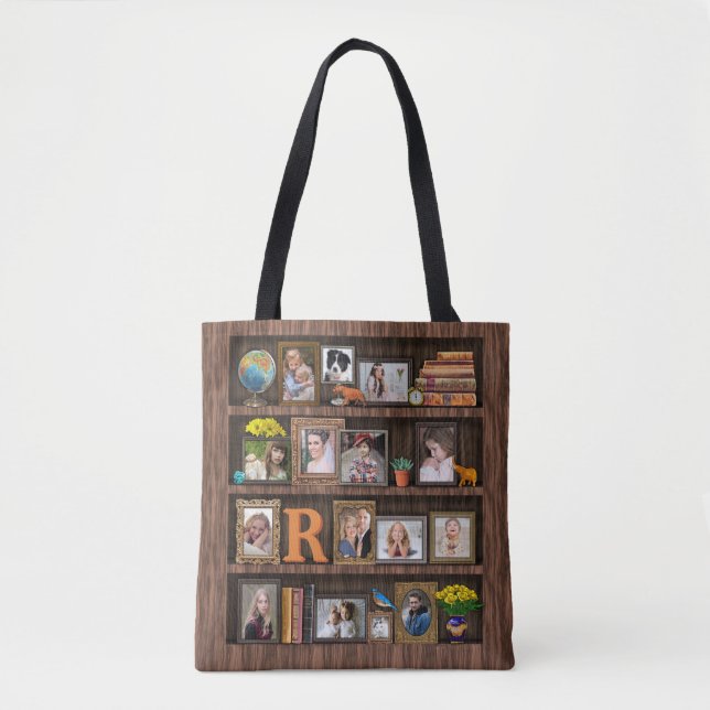 Family Photo Collage Antique Bookcase Personalized Tote Bag (Front)