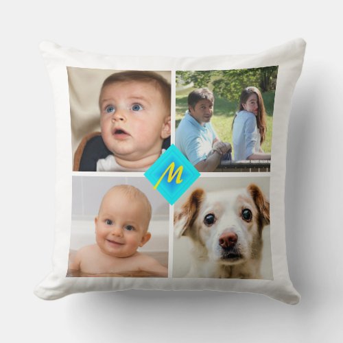 Family Photo Collage Any Color Stripes Throw Pillow