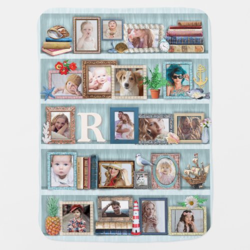 Family Photo Collage Beach Bookcase Personalized Baby Blanket