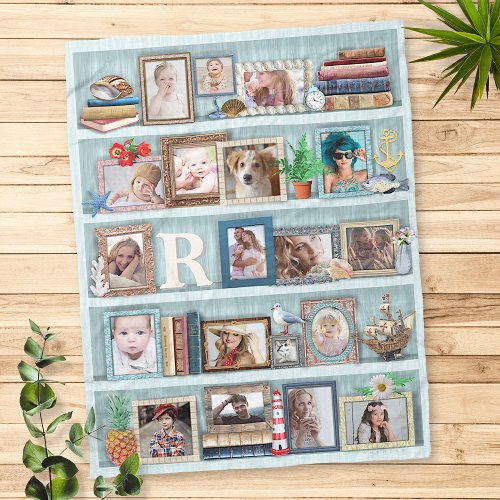Family Photo Collage Beach Bookcase Personalized Fleece Blanket