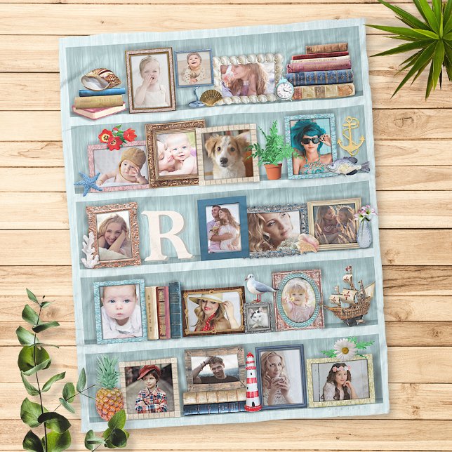 Family Photo Collage Beach Bookcase Personalized Fleece Blanket (Creator Uploaded)