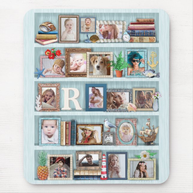 Family Photo Collage Beach Bookcase Personalized Mouse Pad (Front)