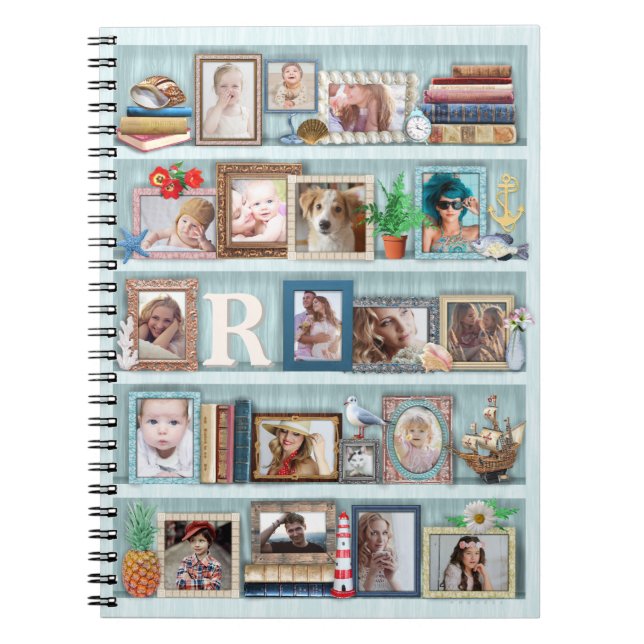 Family Photo Collage Beach Bookcase Personalized Notebook (Front)