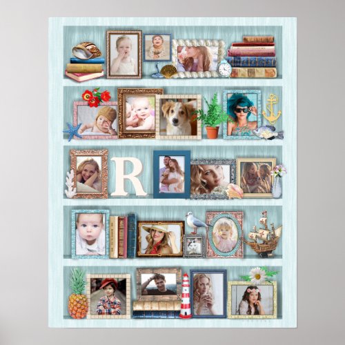 Family Photo Collage Beach Bookcase Personalized Poster