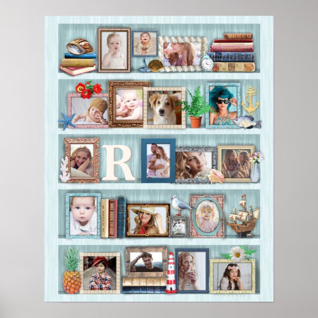 Family Photo Collage Beach Bookcase Personalized Poster (Front)
