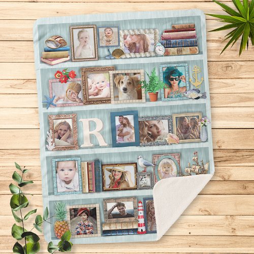 Family Photo Collage Beach Bookcase Personalized Sherpa Blanket