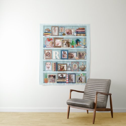Family Photo Collage Beach Bookcase Personalized Tapestry