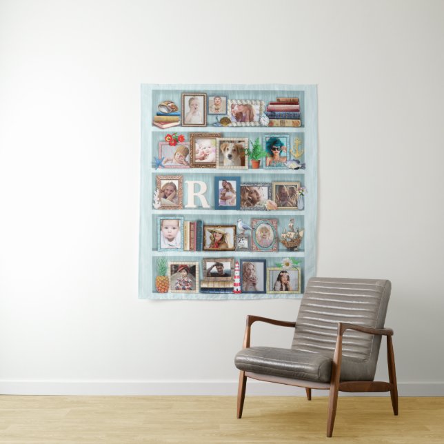 Family Photo Collage Beach Bookcase Personalized Tapestry (In Situ)