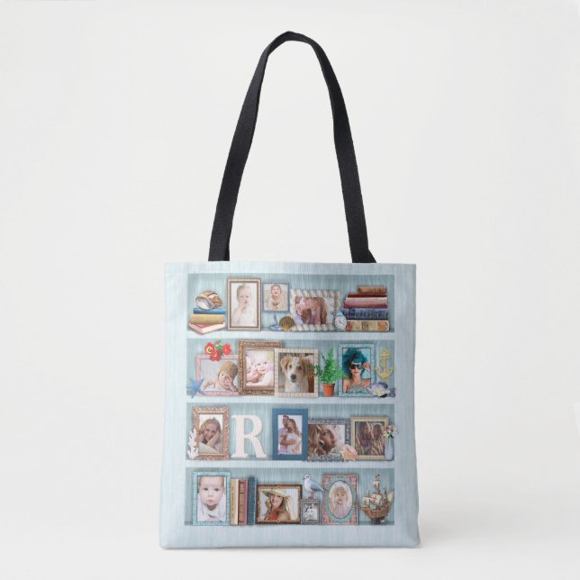 Family Photo Collage Beach Bookcase Personalized Tote Bag (Front)