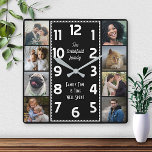 Family Photo Collage Black and White Art Deco Easy Square Wall Clock<br><div class="desc">Make your own personalized photo collage clock with this easy template. This square, classy clock has white numbers lined up in the middle in a deco-style long rectangle and a plain black background that you can "customize" to whatever image or color you'd like. Along the edges, there's room for you...</div>