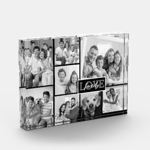 Family Photo Collage Black and White Love Block