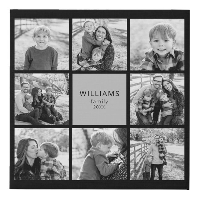 Family Photo Collage Black Background Faux Canvas Print (Front)