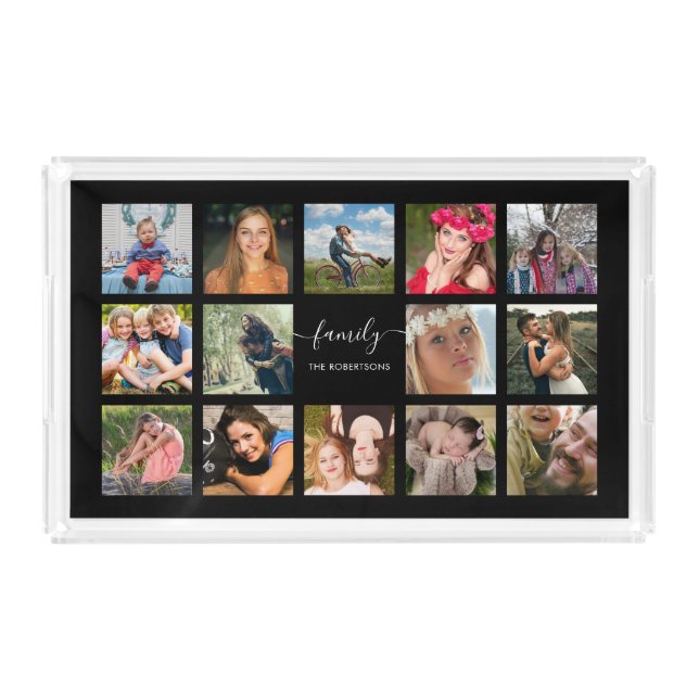 Family Photo Collage Black Custom Acrylic Tray (Front)