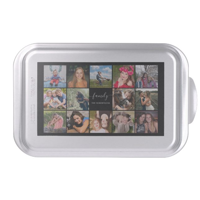 Family Photo Collage Black Custom Cake Pan (Front)