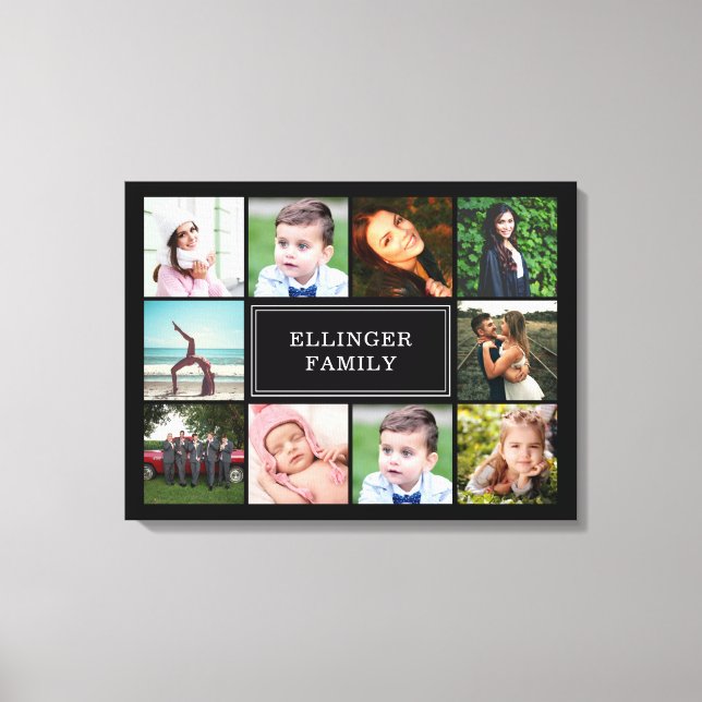 Family Photo Collage Black Custom Canvas Print (Front)