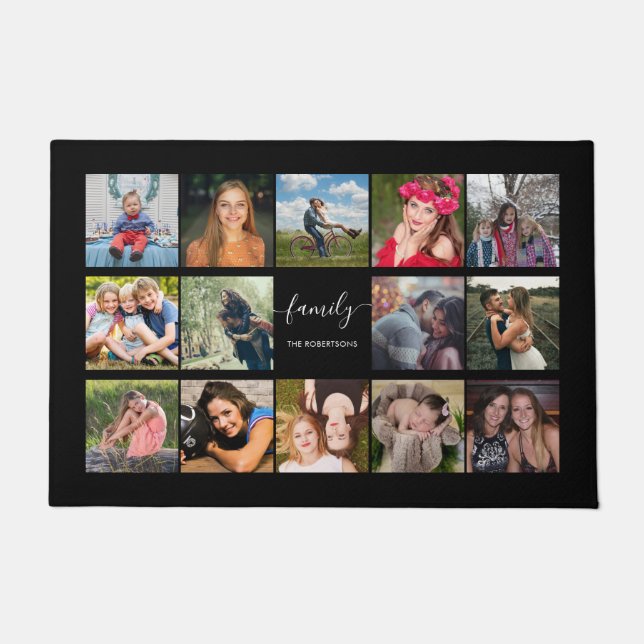 Family Photo Collage Black Custom Doormat (Front)