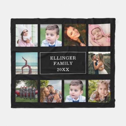 Family Photo Collage Black Custom Fleece Blanket