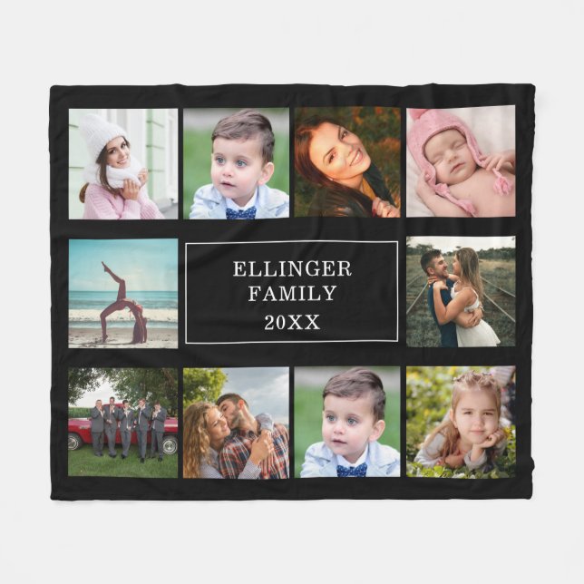 Family Photo Collage Black Custom Fleece Blanket (Front (Horizontal))