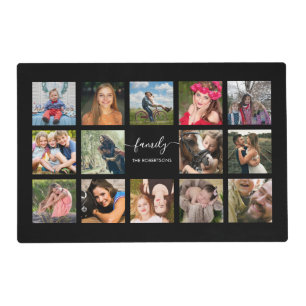 Family Photo Collage Black Custom Placemat