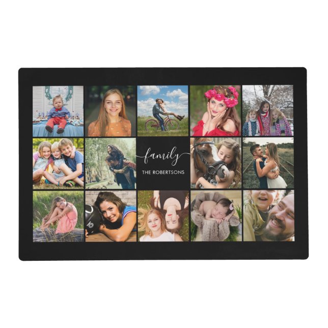 Family Photo Collage Black Custom Placemat (Front)